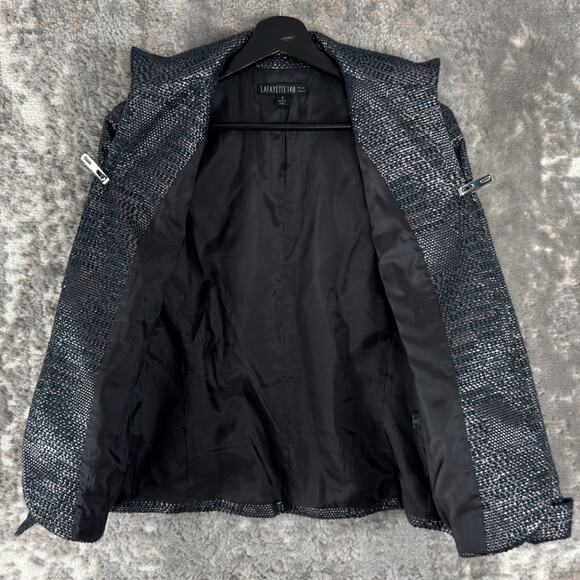 Lafayette 148 Size 8 Alpaca Wool Blend Caeer Blazer Jacket Black Gray Long Sleev - Picture 2 of 8